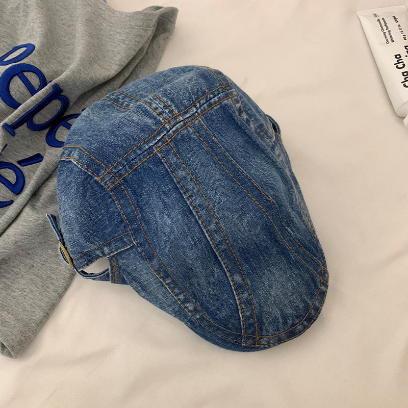 Retro washed denim front hat