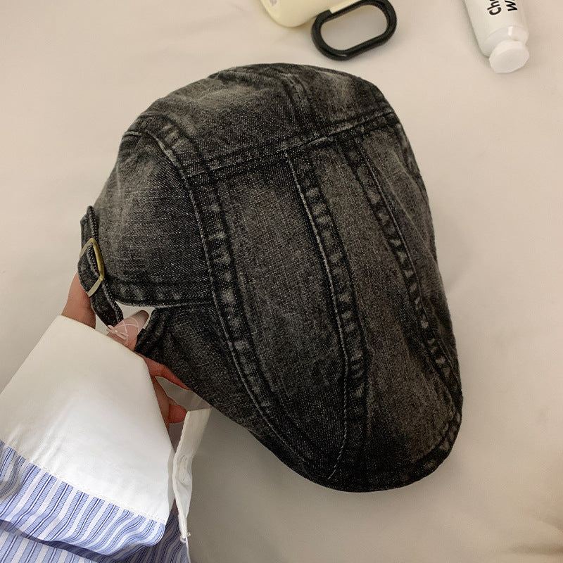 Retro washed denim front hat