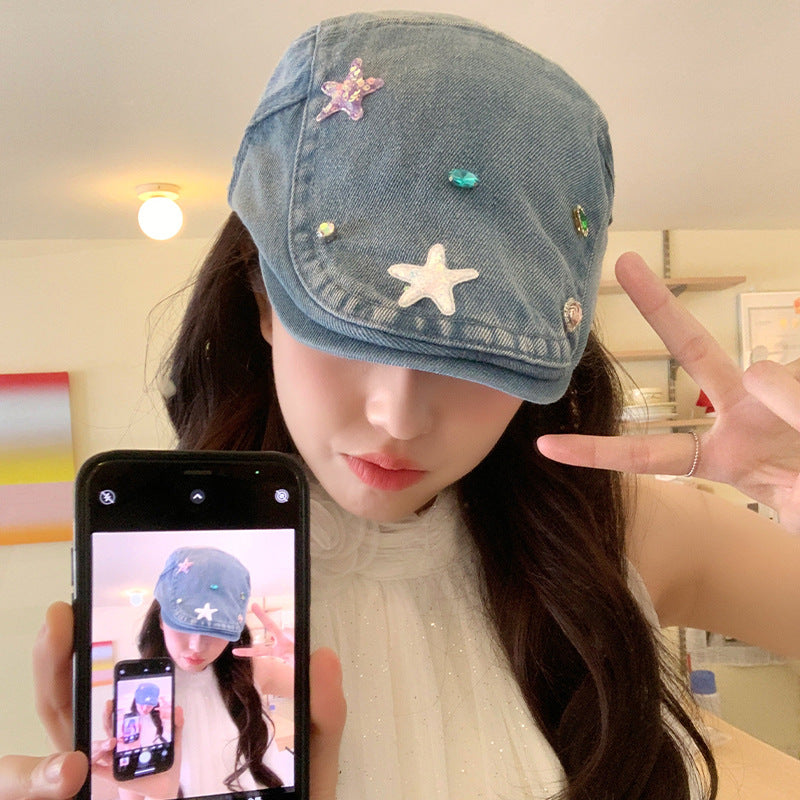 Retro washed denim front hat