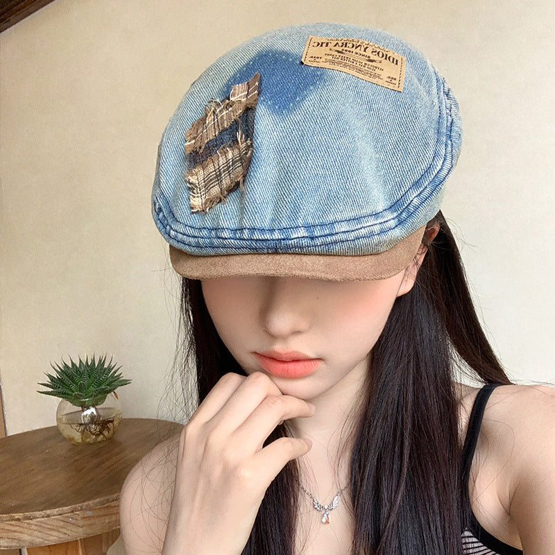 Retro washed denim front hat