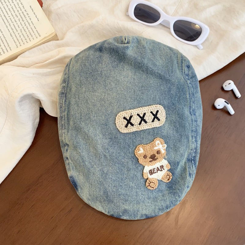 Retro washed denim front hat
