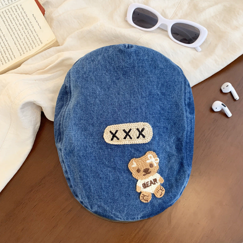 Retro washed denim front hat