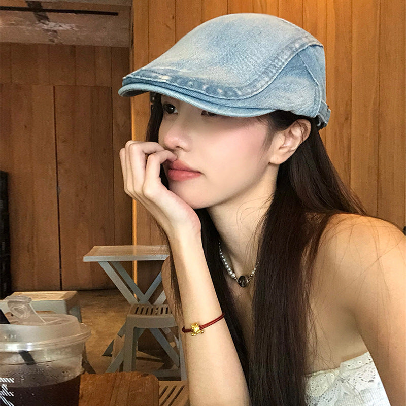 Retro washed denim front hat