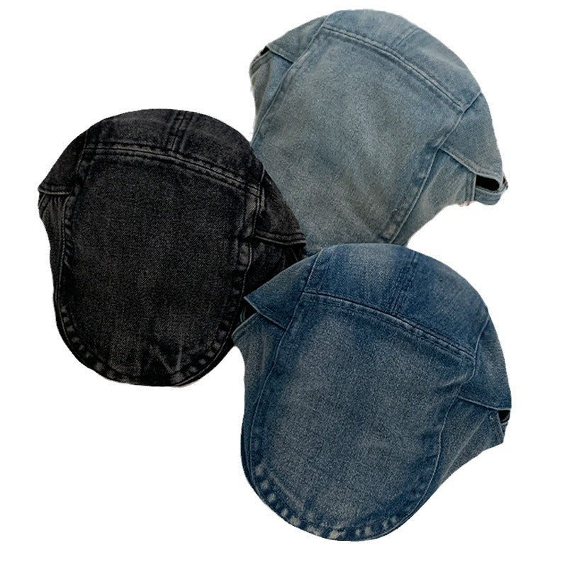 Retro washed denim front hat