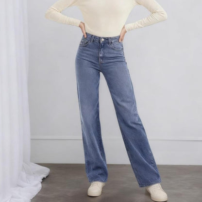 Retro Washed Denim Straight Leg Jeans