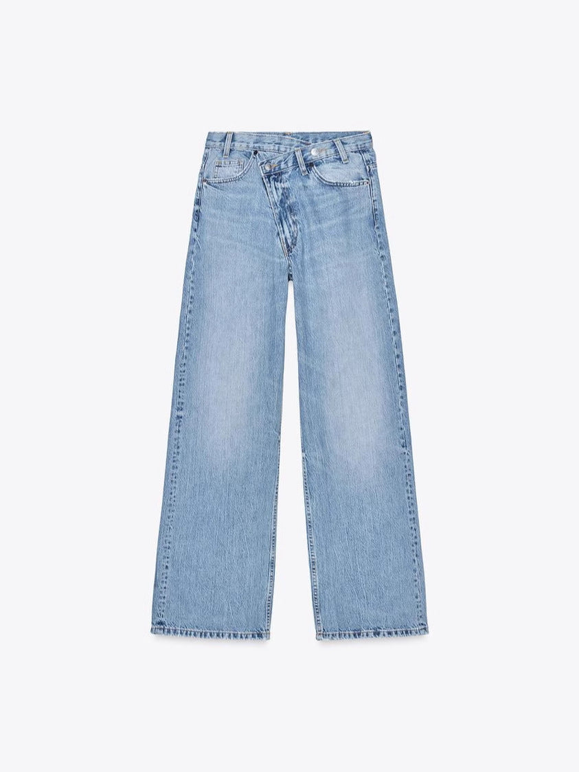Retro Washed Denim Straight Leg Jeans