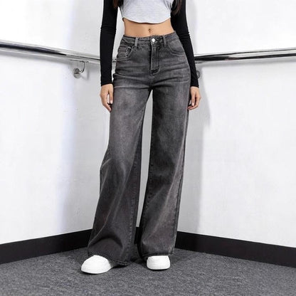 Retro Washed Denim Straight Leg Jeans