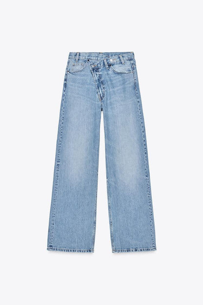 Retro Washed Denim Straight Leg Jeans