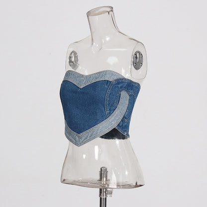 Retro Washed Denim Tube Top