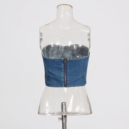 Retro Washed Denim Tube Top