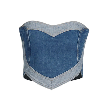Retro Washed Denim Tube Top