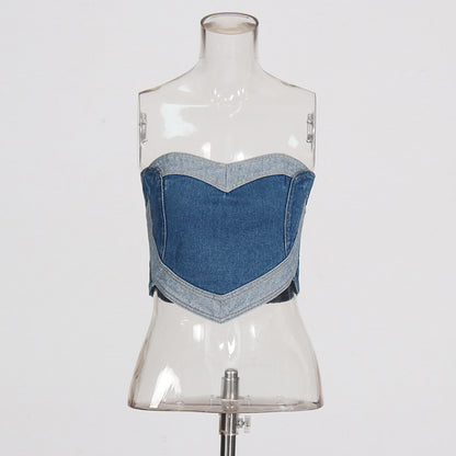 Retro Washed Denim Tube Top