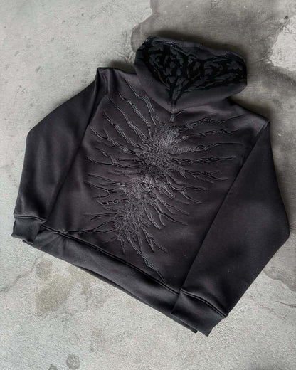 Retro Washed Distressed Zip Hoodie Streetwear Unisex Sweatshirt