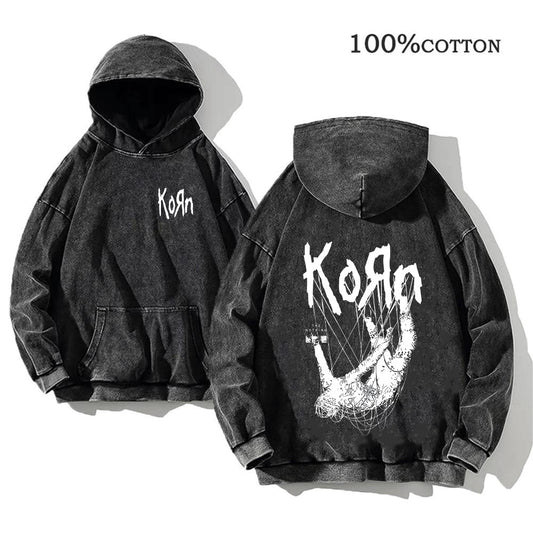 Retro washed hooded sweater