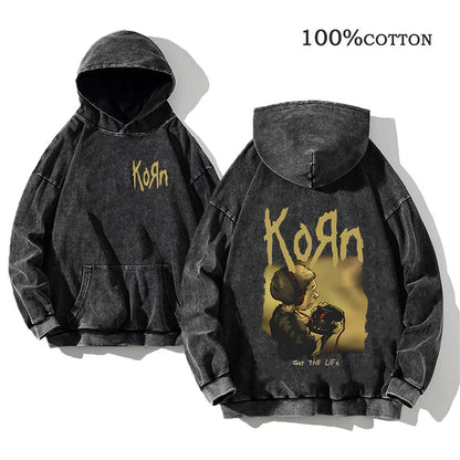 Retro washed hooded sweater
