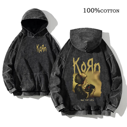 Retro washed hooded sweater