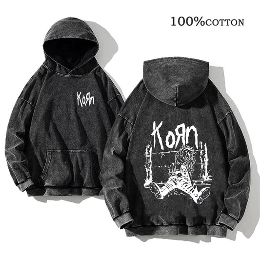 Retro washed hooded sweater
