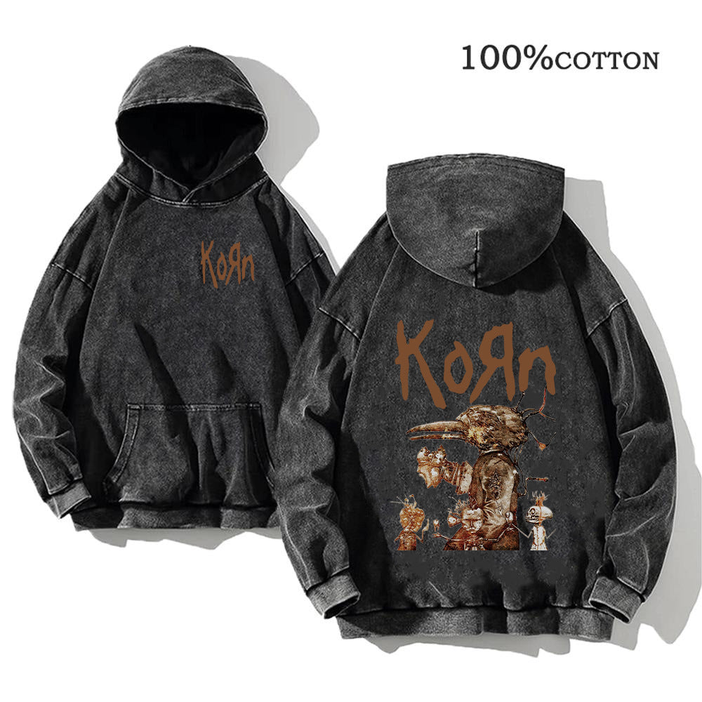 Retro washed hooded sweater