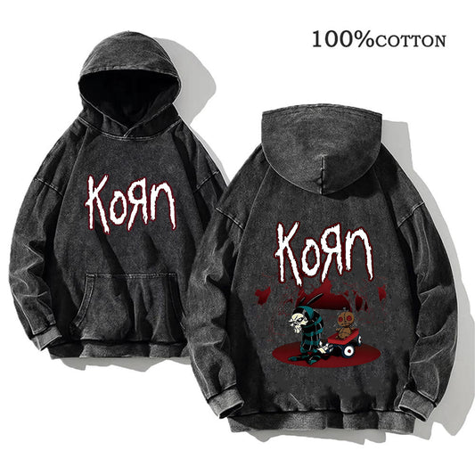 Retro washed hooded sweater