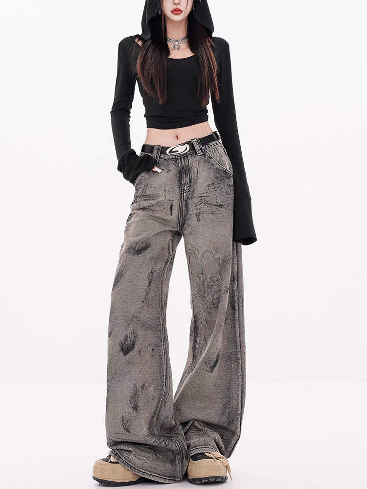 Retro wasteland tie-dye wide-leg jeans