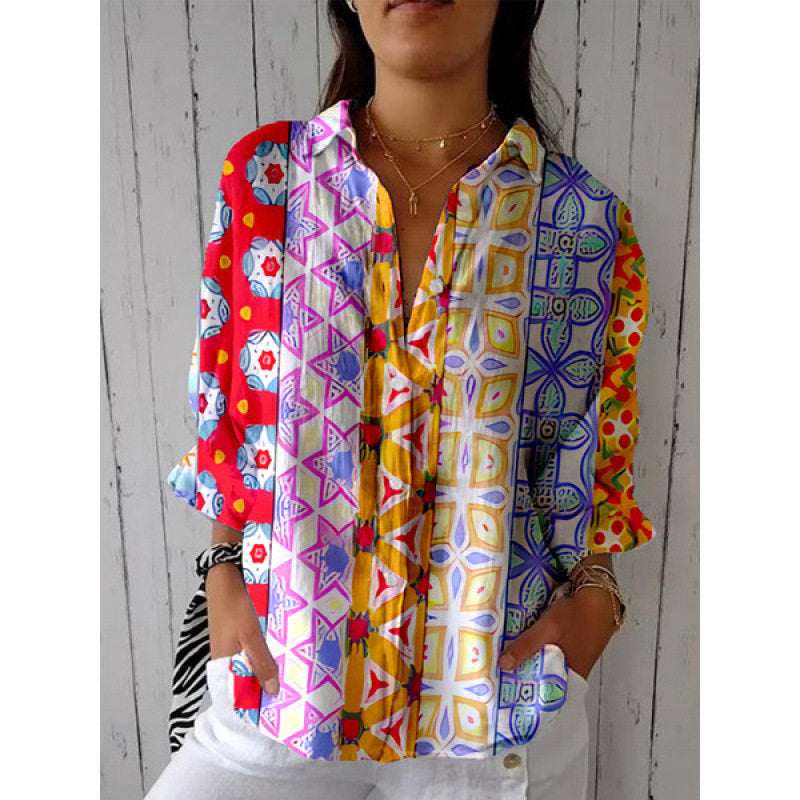 Retro Watercolor Cat Print Shirt and Pants Set with Scarf