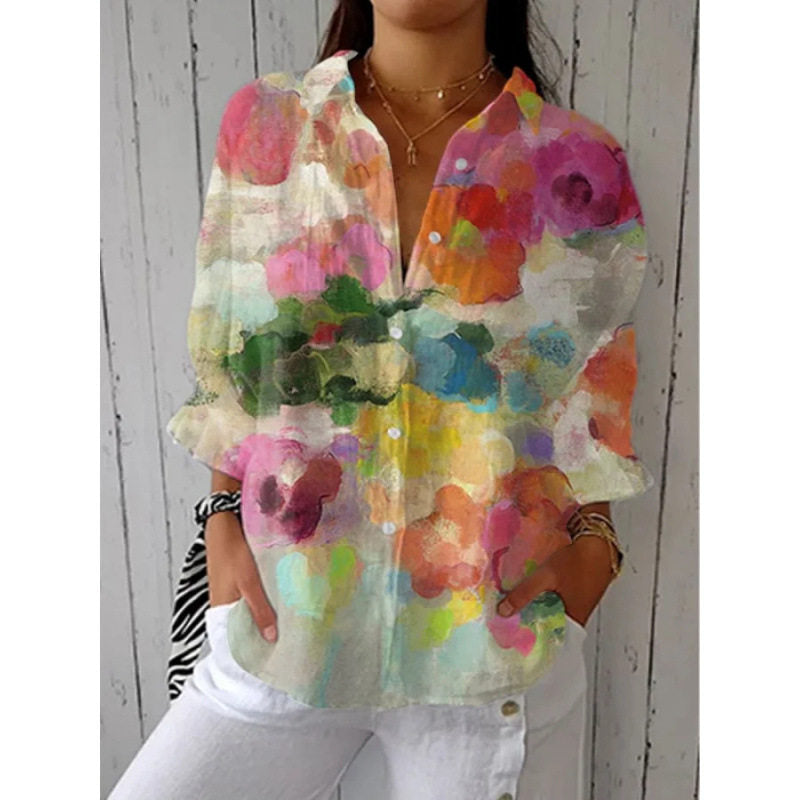Retro Watercolor Cat Print Shirt and Pants Set with Scarf