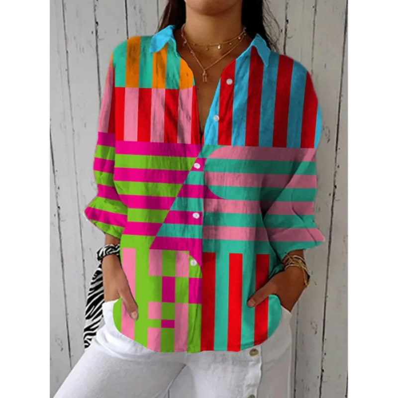 Retro Watercolor Cat Print Shirt and Pants Set with Scarf