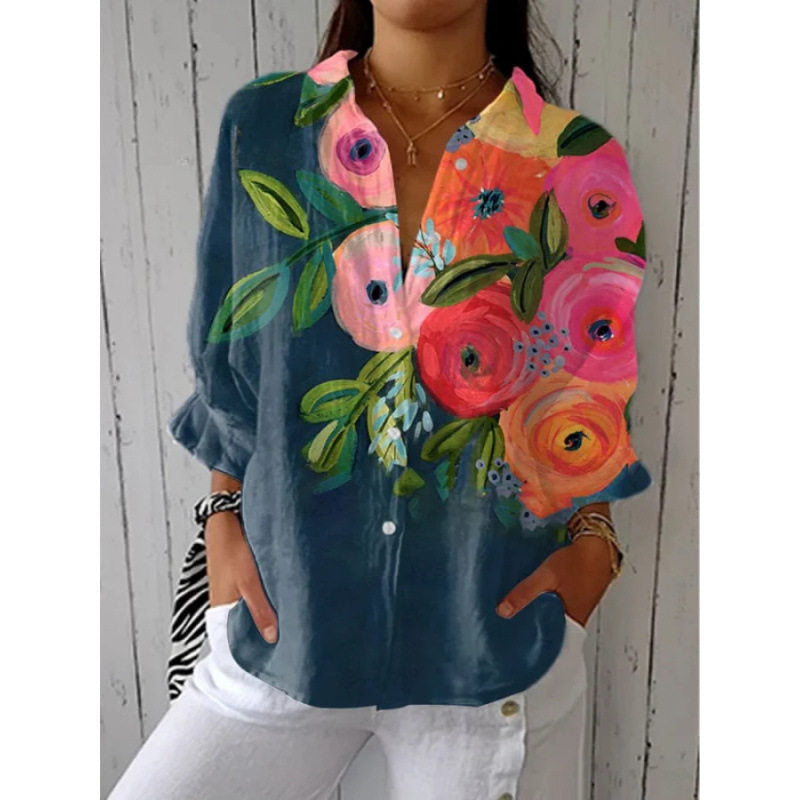 Retro Watercolor Cat Print Shirt and Pants Set with Scarf