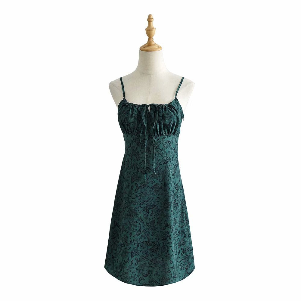 Retro watermark floral halter dress