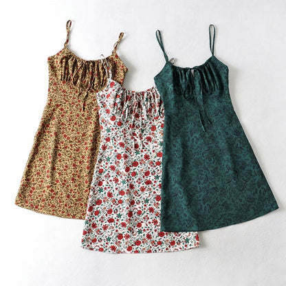 Retro watermark floral halter dress