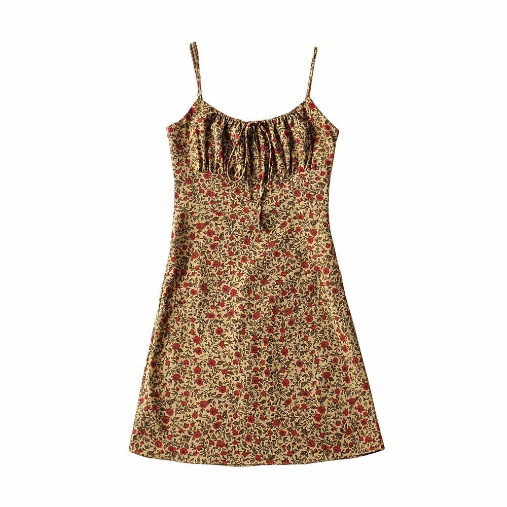 Retro watermark floral halter dress