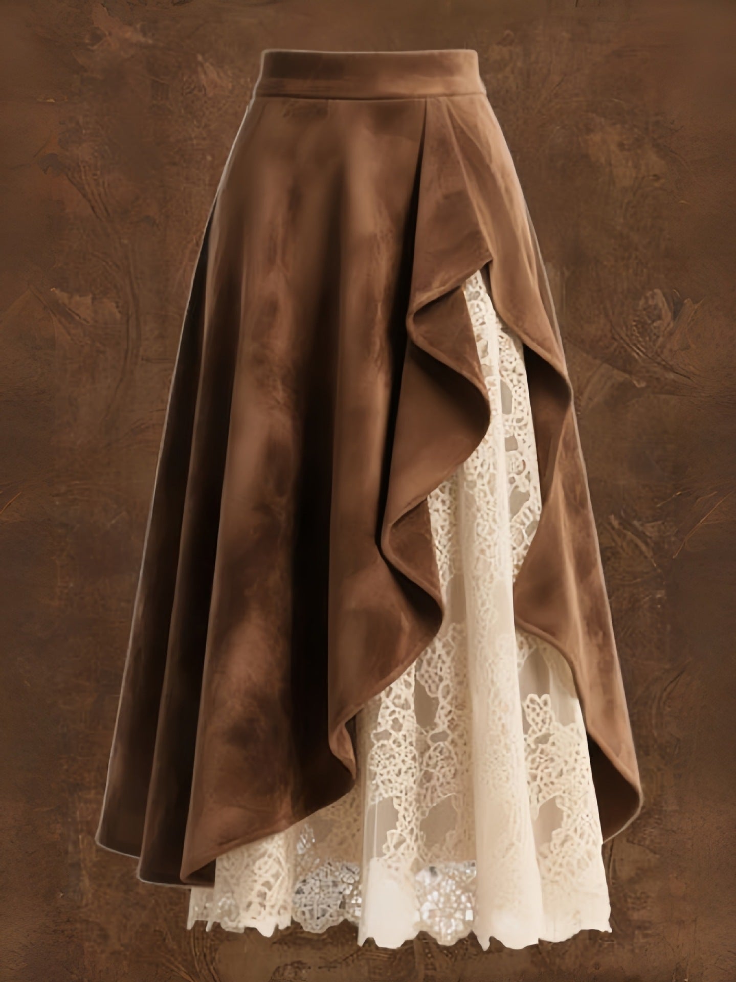 Retro Western Suede Lace Splicing Skirt