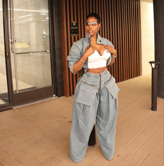 Retro Wide Leg Denim Two-Piece Set