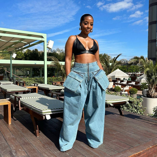 Retro Wide Leg Denim Two-Piece Set
