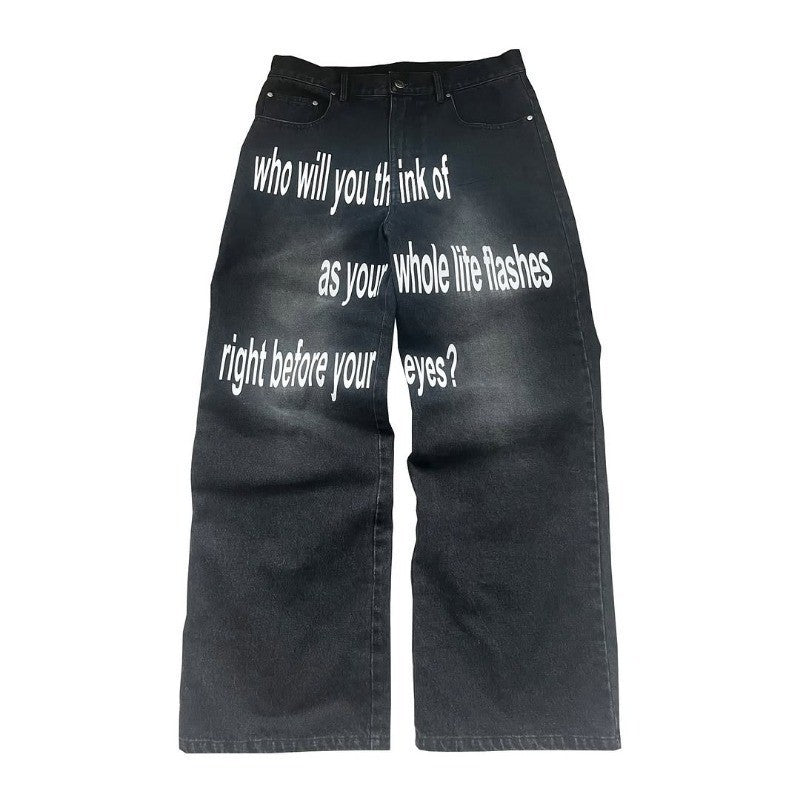 Retro Wide-Letter Printed Unisex Trousers