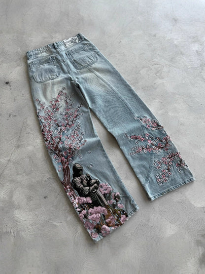 Retro Wide-Letter Printed Unisex Trousers