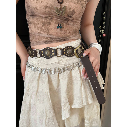 Retro Wide Rivet Belt for Women