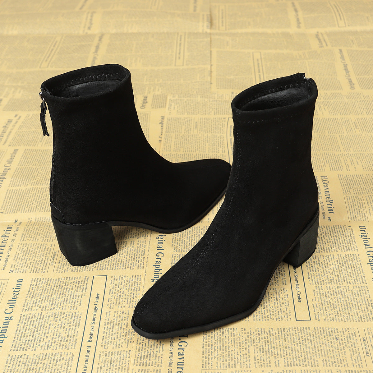 Retro Women Ankle Boots with Chunky Heel