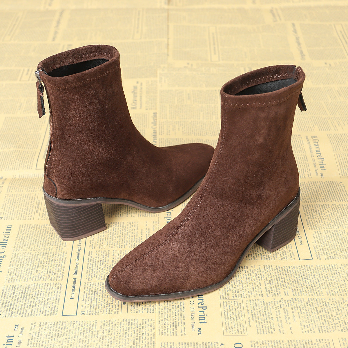 Retro Women Ankle Boots with Chunky Heel