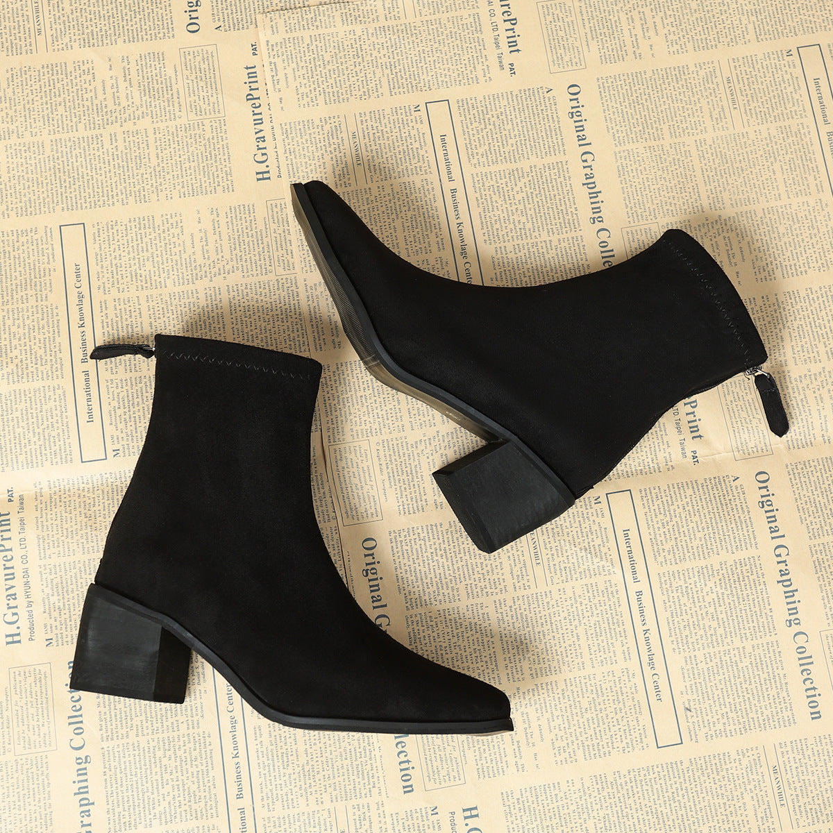 Retro Women Ankle Boots with Chunky Heel