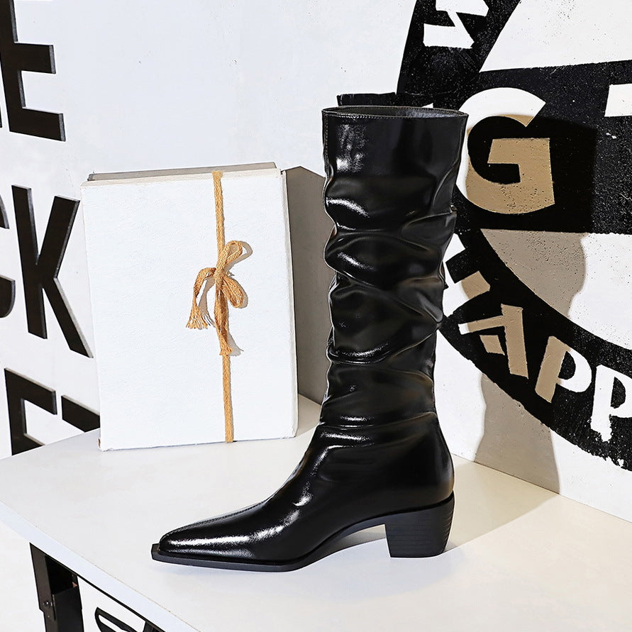 Retro Women High Boots Patent Leather