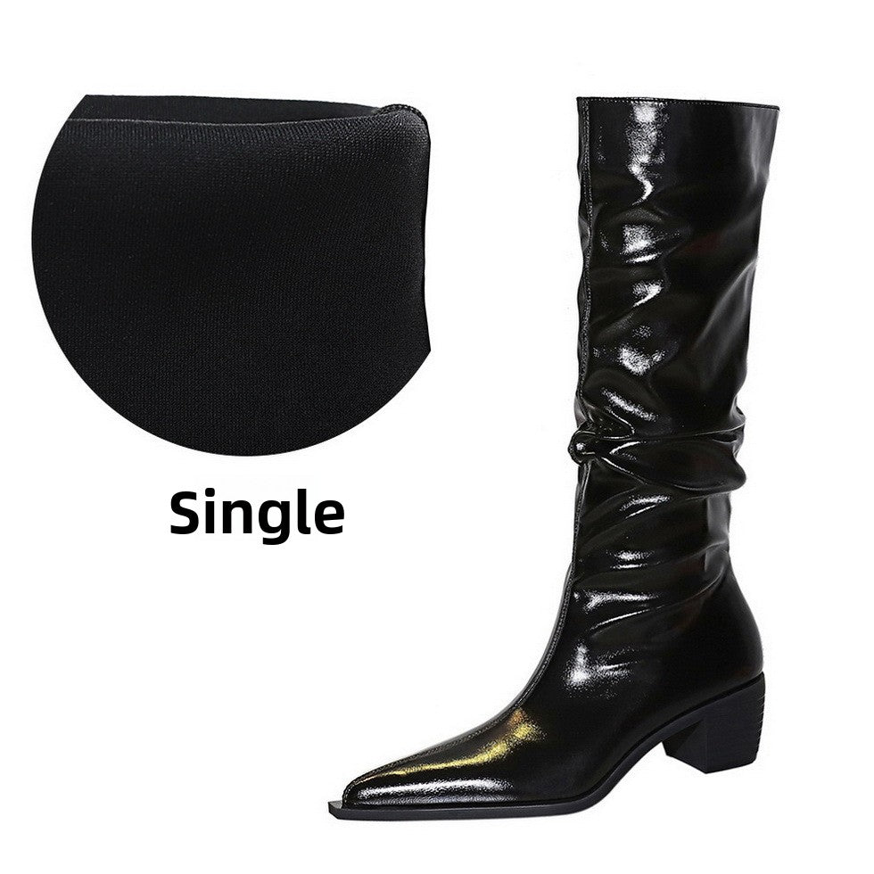 Retro Women High Boots Patent Leather