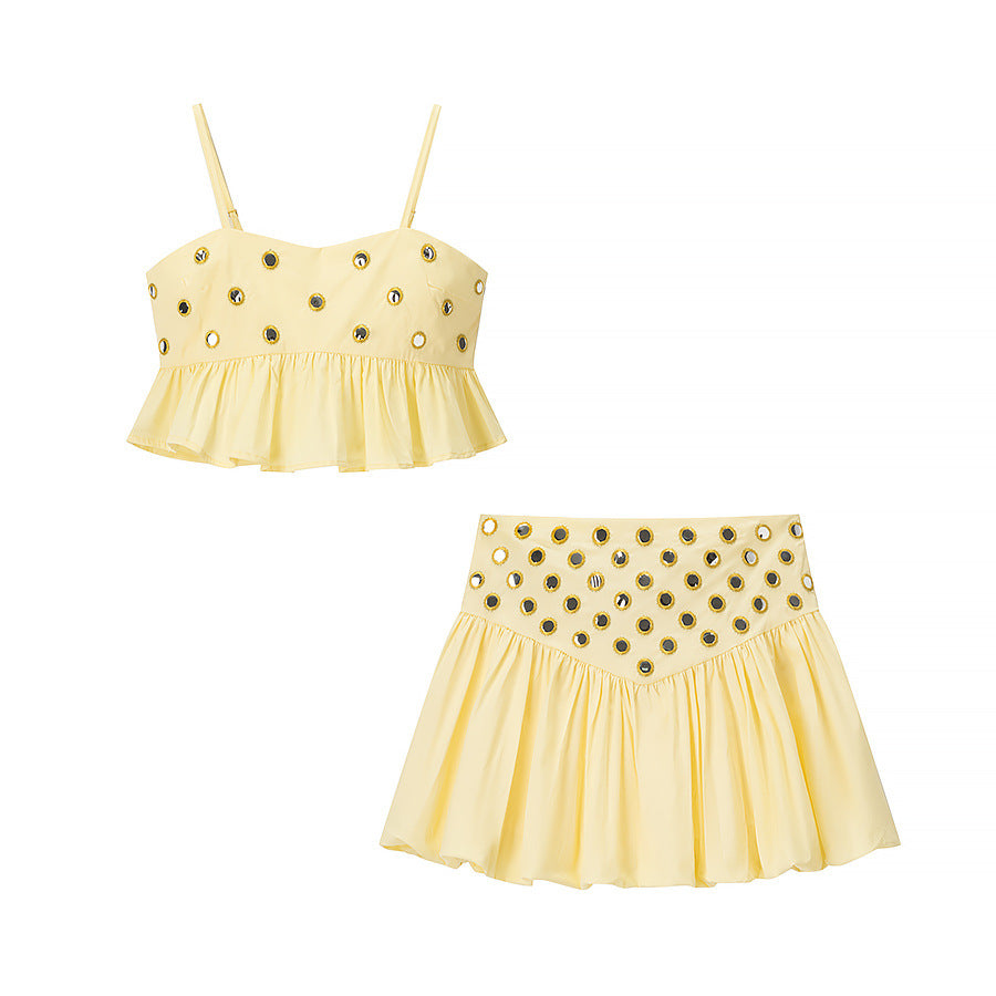 Retro Women's Sleeveless Top and Skirt Set