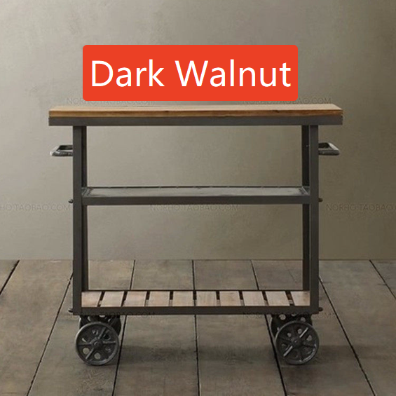 Retro Wood and Iron Serving Cart with Wheels