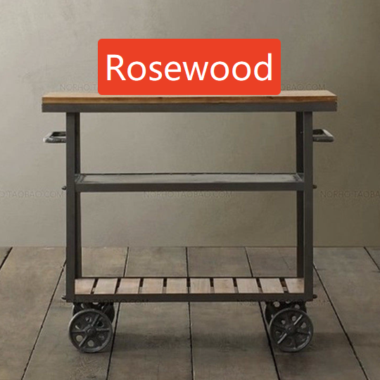 Retro Wood and Iron Serving Cart with Wheels