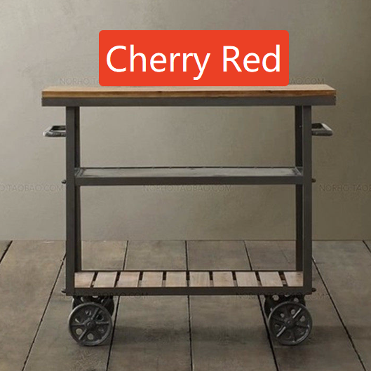 Retro Wood and Iron Serving Cart with Wheels