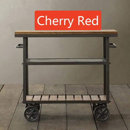 Retro Wood and Iron Serving Cart with Wheels