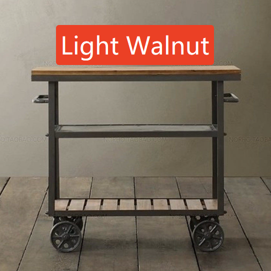 Retro Wood and Iron Serving Cart with Wheels