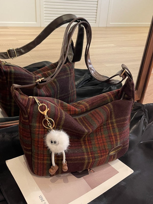 Retro Woolen Plaid Shoulder Bag