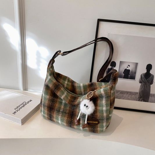 Retro Woolen Plaid Shoulder Bag